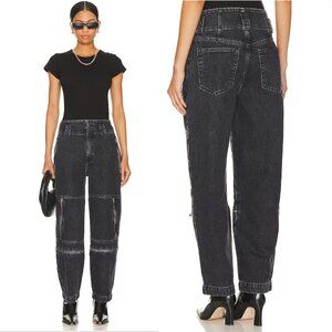 ETICA Doyle High Waist Barrel Leg Biker Pants JEANS Sz 25 Black Zippers NEW $238